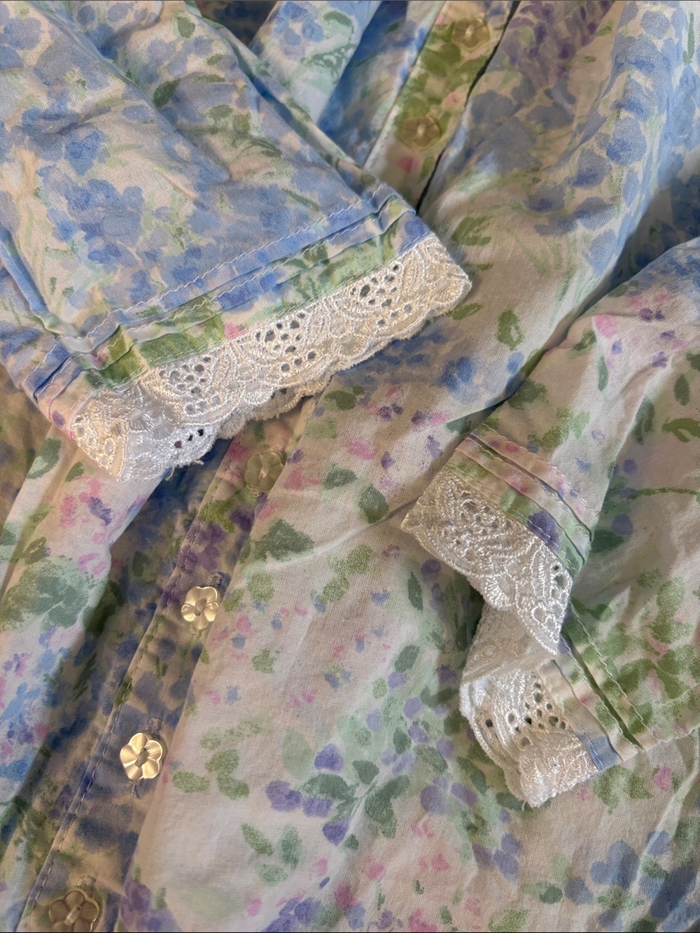 Eileen West Blue Floral Cotton Lawn Long Sleeve Ballet Nightgown Small Victorian - Picture 5 of 8